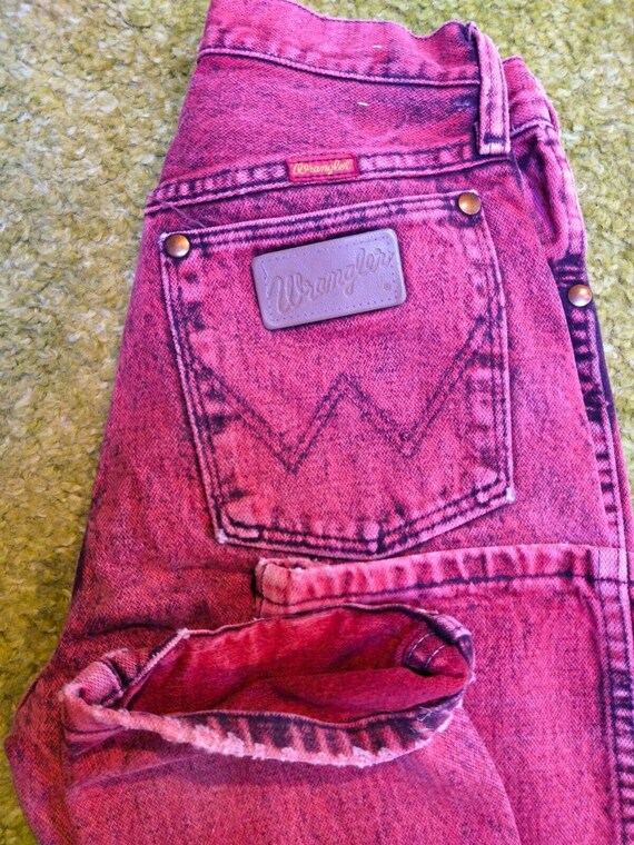 80's Vintage WRANGLER Jeans RED Acid Wash OVERDYE