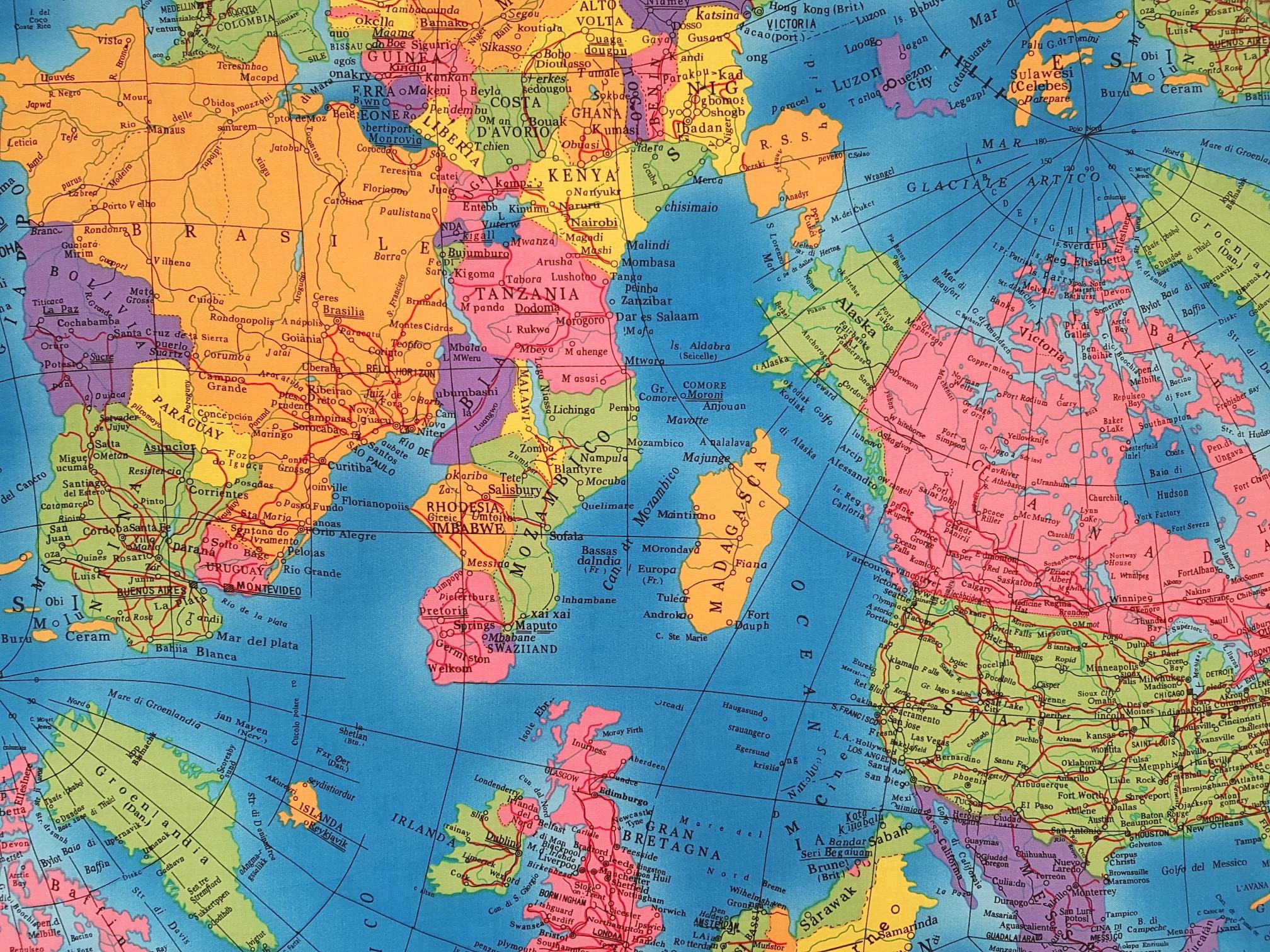 World Map Cotton Fabric Atlas Globe Design Etsy New Zealand