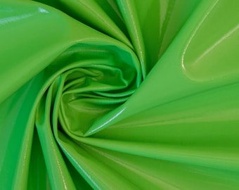 Tejido de PVC verde lima - Tejido elástico de elastano brillante - Recubierto de PU - Elástico unidireccional - Ancho 145 cm