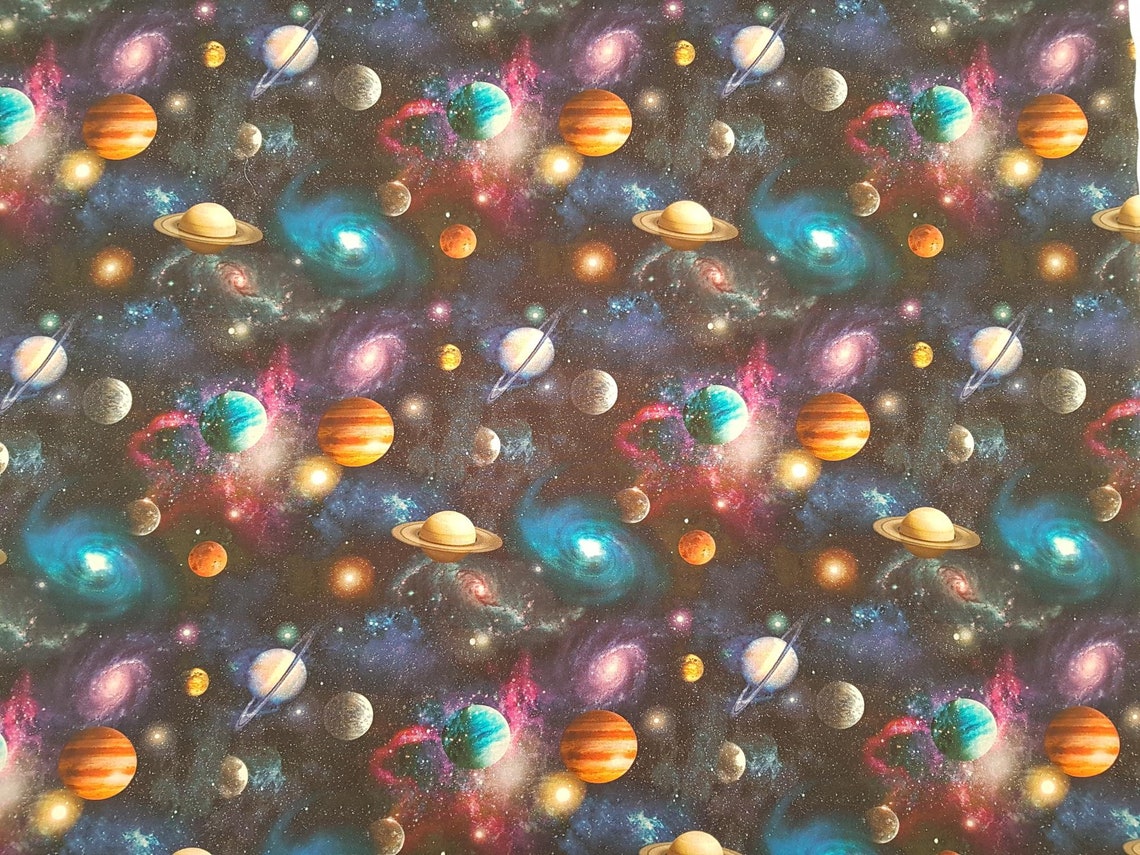 Universe Galaxy Space Planets Cotton Fabric Digitally - Etsy UK