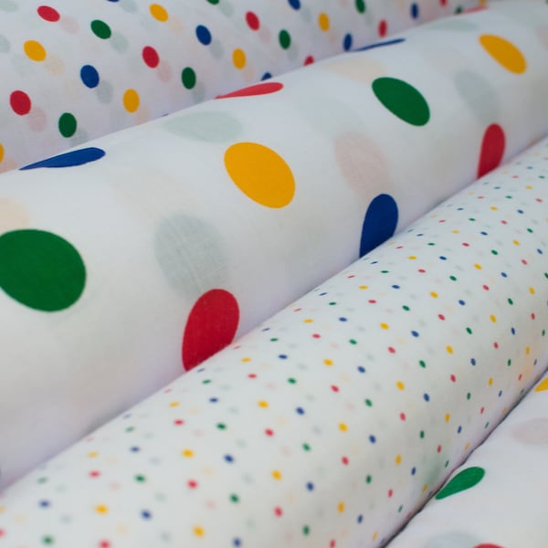 POLKA DOTS - Poly coton à pois multicolores (Pudsey Bear / Children in Need) : Tissu coton polyester imprimé - largeur 110 cm