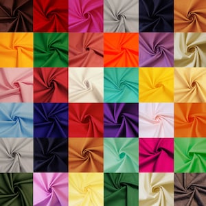 May include: A collection of 36 fabric swatches in various colors, including red, blue, green, yellow, orange, pink, purple, brown, and white. The fabric is arranged in a grid pattern, with each swatch folded in a spiral shape.