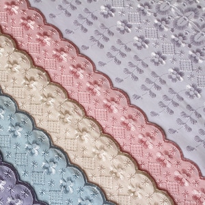Broderie Anglaise Scallop Edge DOUBLE BORDER Polyester and Cotton Fabric, Sold by the Metre 142cm Wide