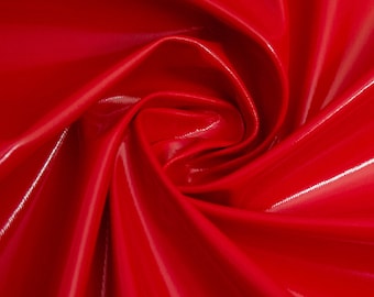 Tissu PVC rouge - Tissu extensible Spandex brillant brillant - Enduit PU - extensible dans un sens - Largeur 145 cm