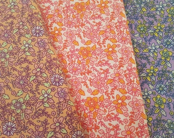 Estampado floral de los años 70 - Tejido de polialgodón (por metro)