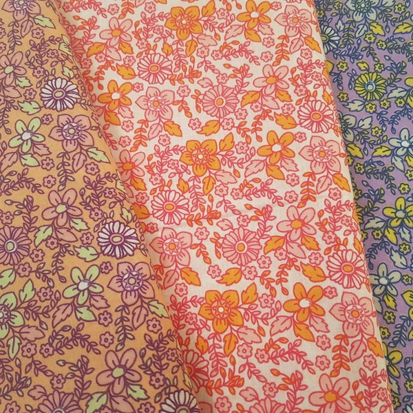 Imprimé floral des années 70 - Tissu polycoton (au mètre)