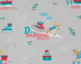 Tissu de Noël Peter Rabbit - Gris - Beatrix Potter - 100% coton imprimé numériquement