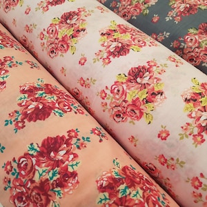 Rosen & Freesia Blumenstrauß - gedruckt Poly Baumwollstoff (pro Meter)
