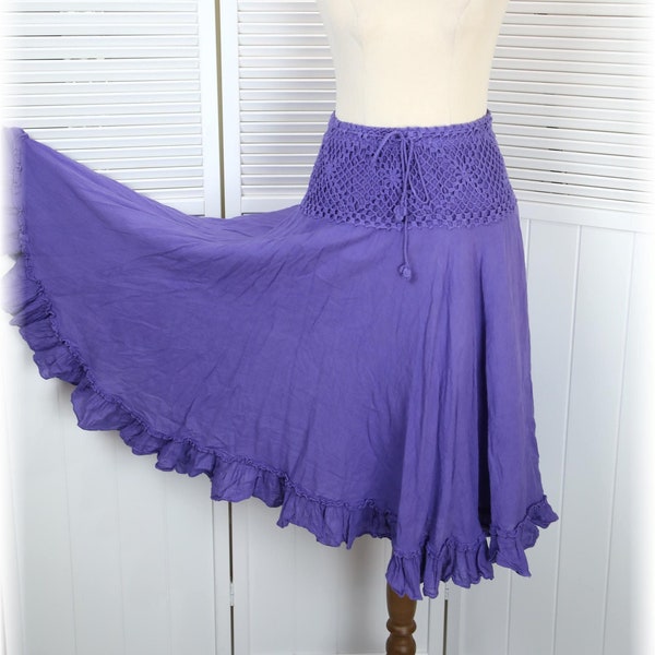 Women's Boho Purple Peasant Ruffled Skirt Size Medium
