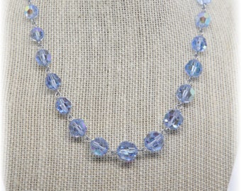 Vintage Aurora Borealis Beautiful Pale Blue Graduated Beaded Necklace Fashion Jewelry