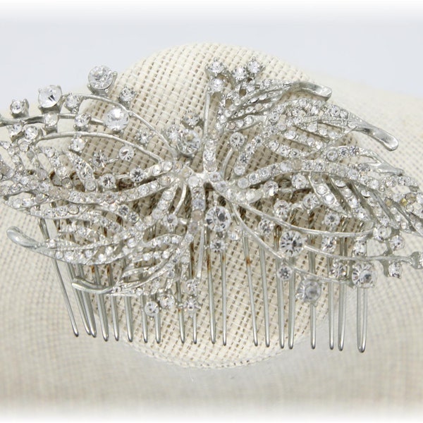 Vintage Sparkling Clear Stones On Silver Bride Hair Barette Slide Comb Fashion Jewellery