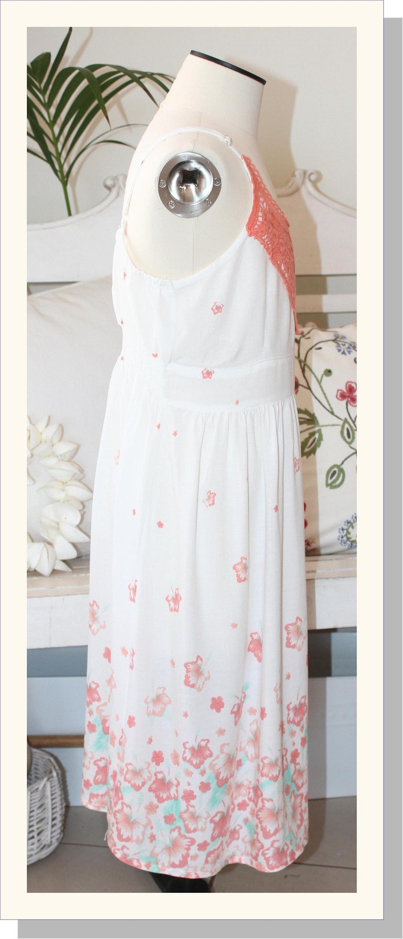 Retro Girls Pretty Orange Crochet Lace Trim Summer Strappy Dress