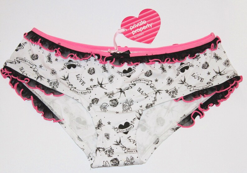 Vintage Valentine Romantic Rockabilly Pink Black /& White Love Panties Size 14