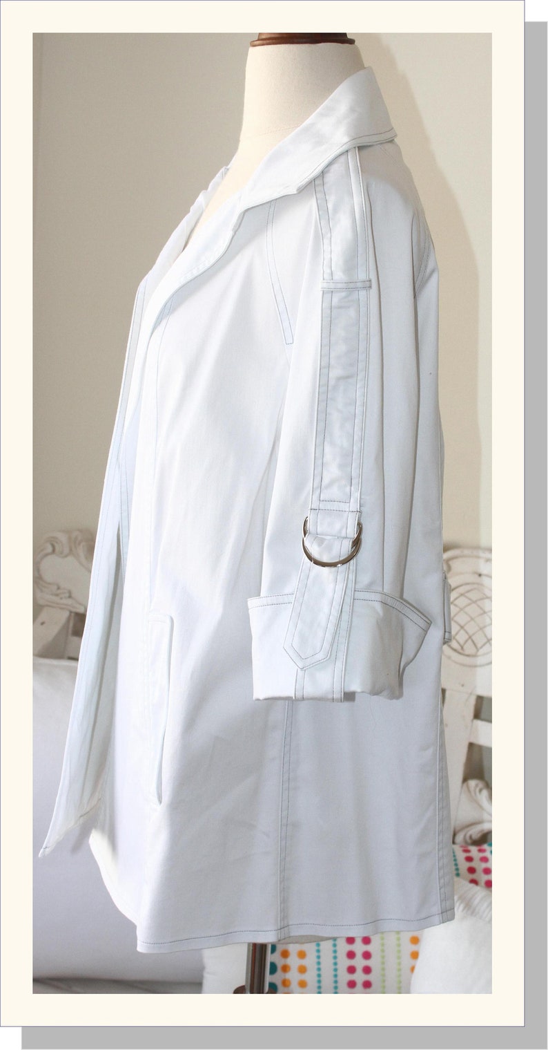 Vintage Women/'s White A Line Grey Topstitch Jacket With Pockets Size XL
