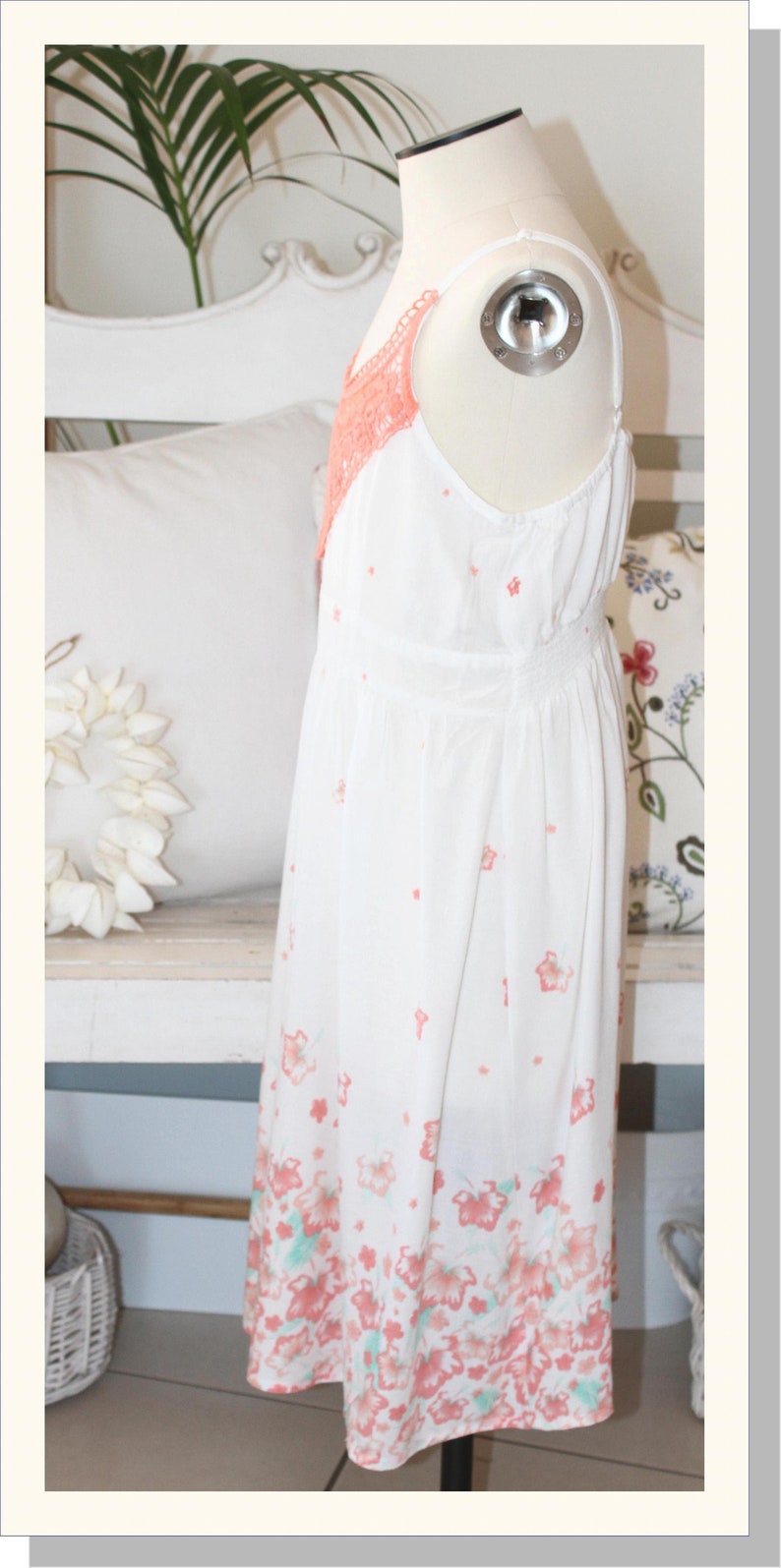 Retro Girls Pretty Orange Crochet Lace Trim Summer Strappy Dress