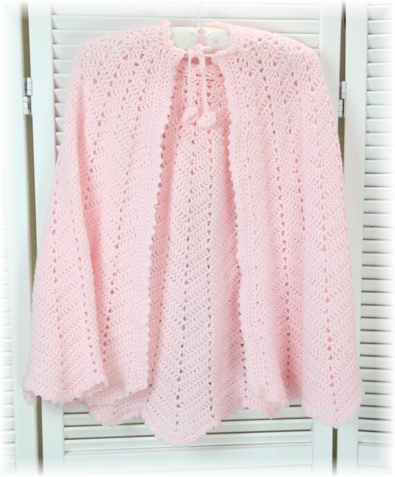Girls Shabby Chic Pretty Pink Hooded Crochet Open… - image 3