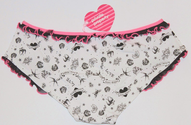 Vintage Valentine Romantic Rockabilly Pink Black /& White Love Panties Size 14