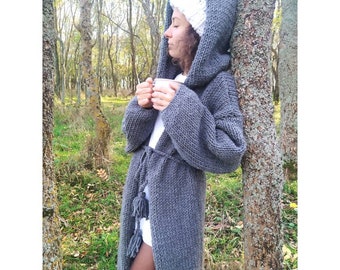 Chunky Knit Women Cardigan Hooded Cardigan for Women Oversize Cardigan Hand Knit Cozy Sweater Gift for her