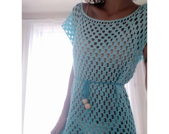 Crochet Beach Cover Up Dress, Boho Cotton Summer Dress