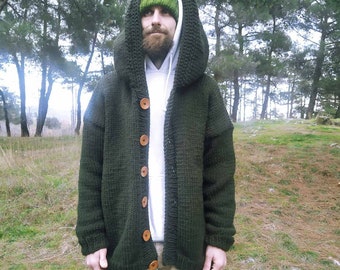 Chunky Knit Men Cardigan, Knit Cardigan Sweater, Hand Knitted Cozy Cardigan, Git For Him, Husband Gift, Boyfriend Gift