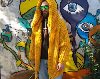 Hand Knitted Chunky Wool Blend Cardigan, Cozy Knit Sweater