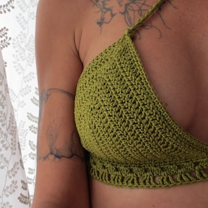 Crochet Bikini Top Olive Knit Bikini Top Crochet Cotton Top Girlfriend Gift