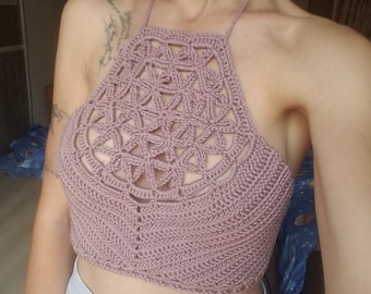 Crochet Top Flower of Life Top Halter Top Crop Top