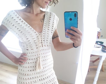 jennifer aniston crochet dress Crochet Beach Dress: Jennifer Aniston 'just Go With It' Inspired Handmade Dress