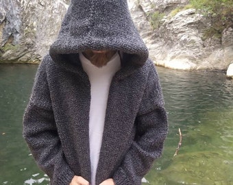 Chunky Knit Wool Blend Cardigan for Men, Cozy Hand-Knitted Sweater