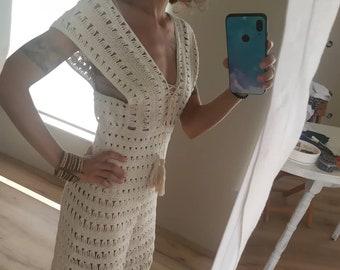 Crochet Summer Dress, 100% Cotton Beach Cover-Up