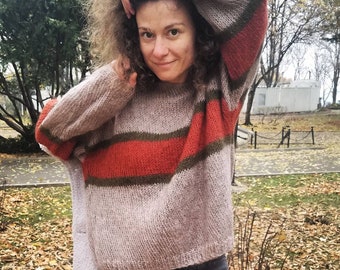 Hand Knit Mohair Sweater: Oversized Women's Pullover