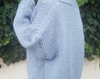 Hand Knit Oversized Cozy Cardigan - Wool Blend Knitwear