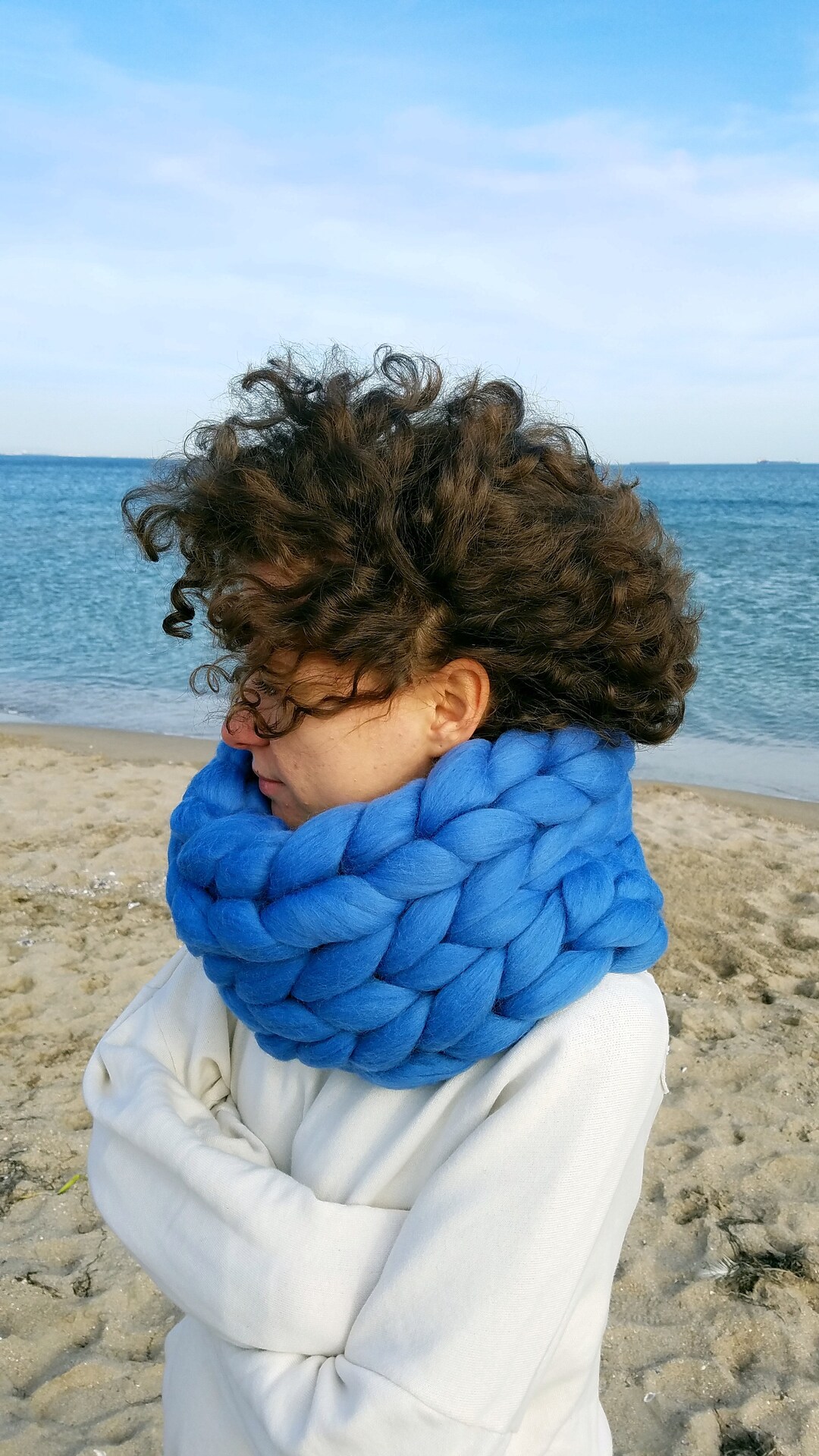 Chunky Knit Merino Wool Infinity Scarf, Crochet Woman Scarf - Etsy