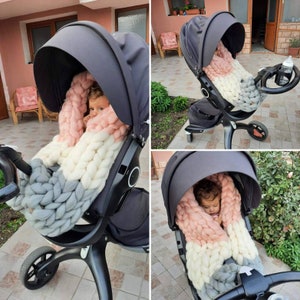 Saco de dormir para bebé, manta para el coche, saco de dormir de punto grueso, manta de merino, manta de lana para bebé, manta suave y cálida para bebé, manta acogedora para bebé