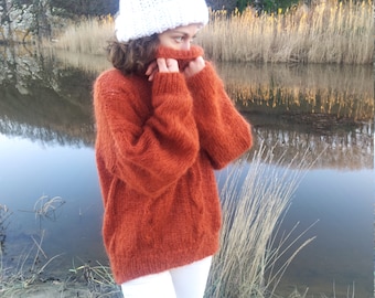 Hand Knit Mohair Sweater, Oversized Wool Pullover