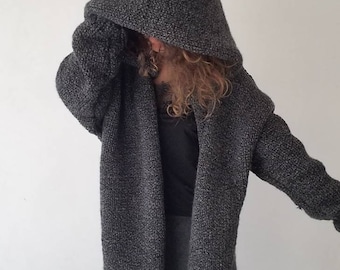 Cardigã de lã grossa tricotado à mão: Suéter boho oversized
