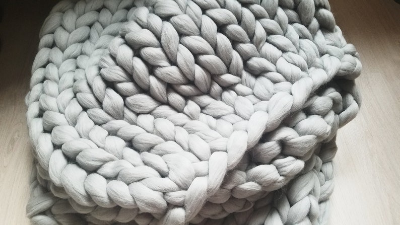 Chunky Knit Blanket Giant Knit Blanket 100% Merino Wool Huge Stitch Cozy Blanket Merino Wool Blanket Color N 10