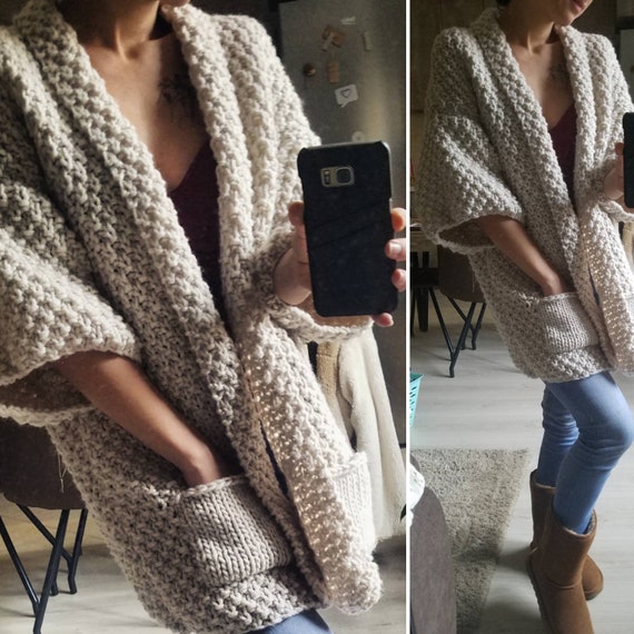Hand Knit Women Cardigan Oversize Cozy Knit Sweater Oversize Knitwear Bulky Cardigan Gift for Her