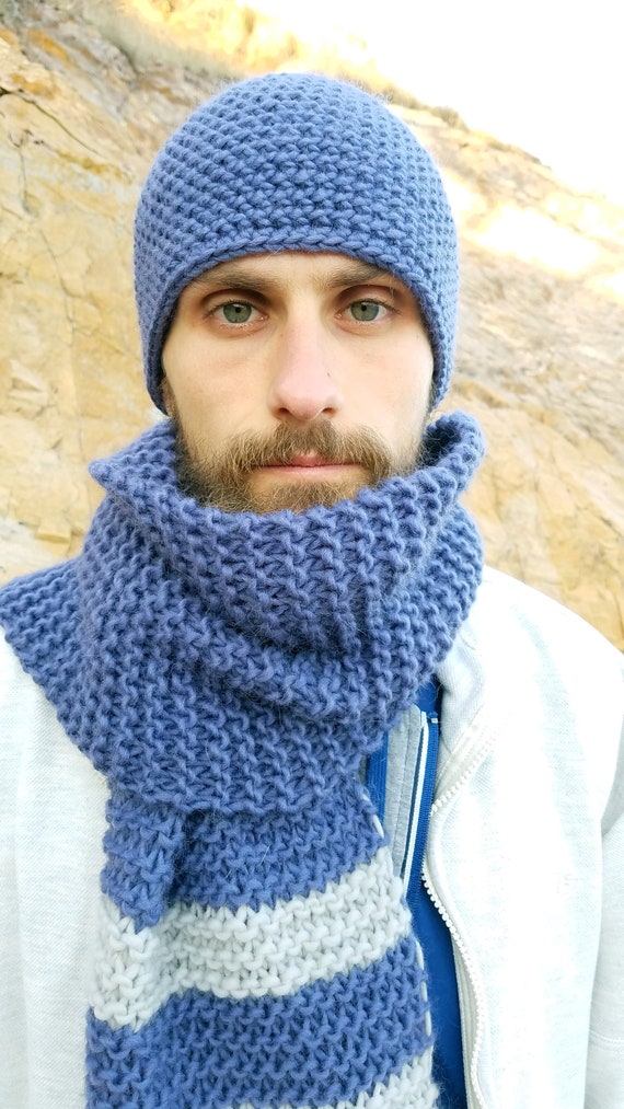 Hiver Ensemble Bonnet et Écharpe en Tricot Homme Mode Foulard