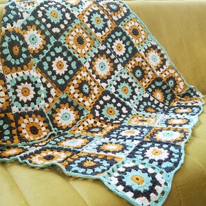 Granny Square Blanket, Hand Crocheted Afghan Blanket, Crochet Granny Square Afghan, Multi Color Square Blanket, Vintage Home Decor Gift