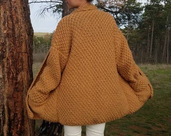 Hand Knit Oversize Wool Cardigan: Cozy Bulky Knitwear