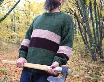 Jersey de lana de punto grueso para hombre, jersey tejido a mano, regalo para él.