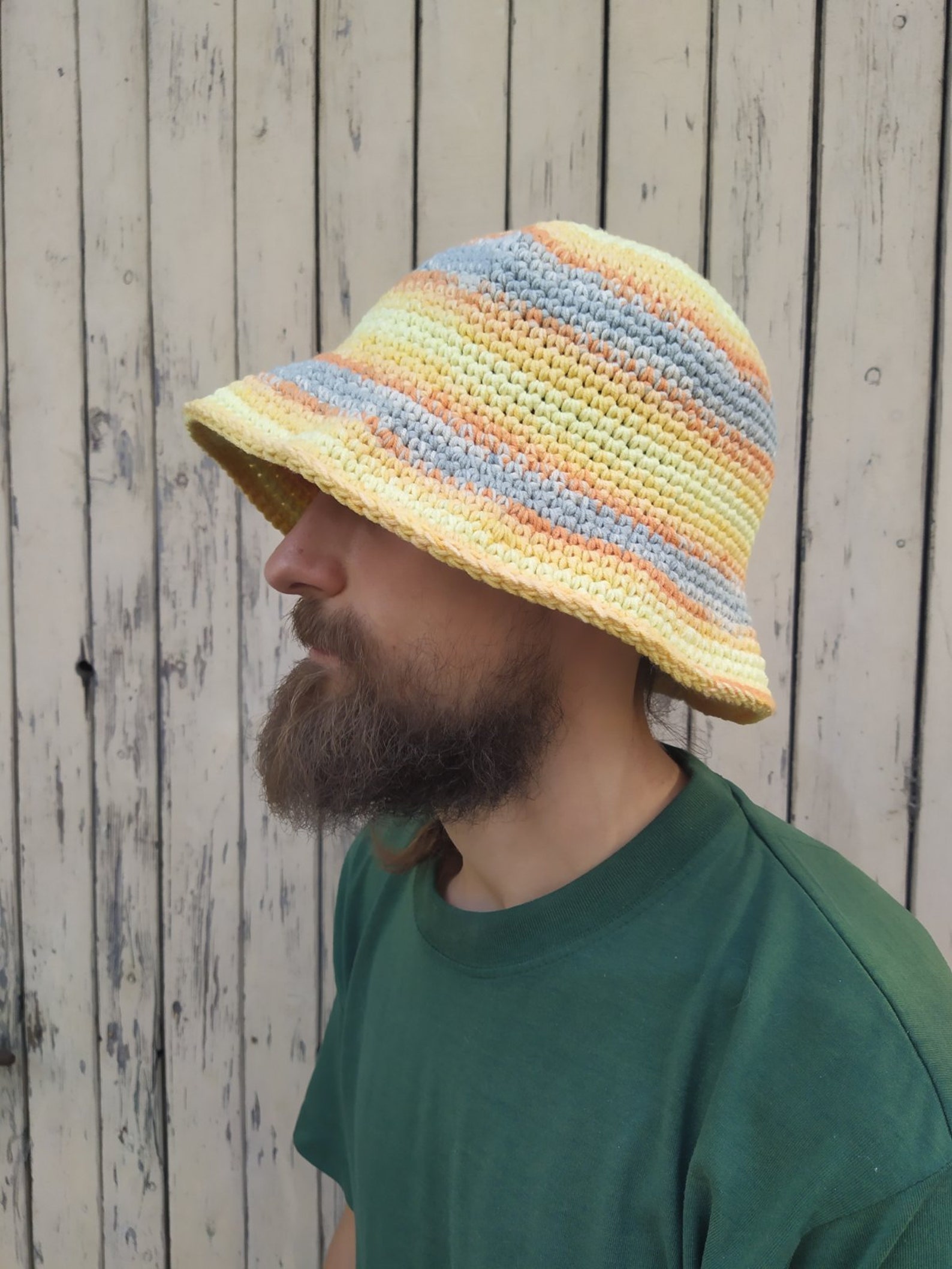 Crochet Bucket Hat | Cotton Blend Multicolor Brim Hat - Etsy