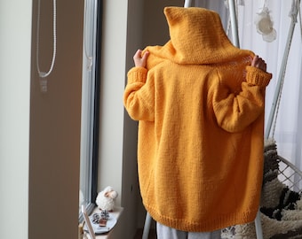 Handgestrickte grobstrick Strickjacke: Oversize Wollmischung, Boho Stil