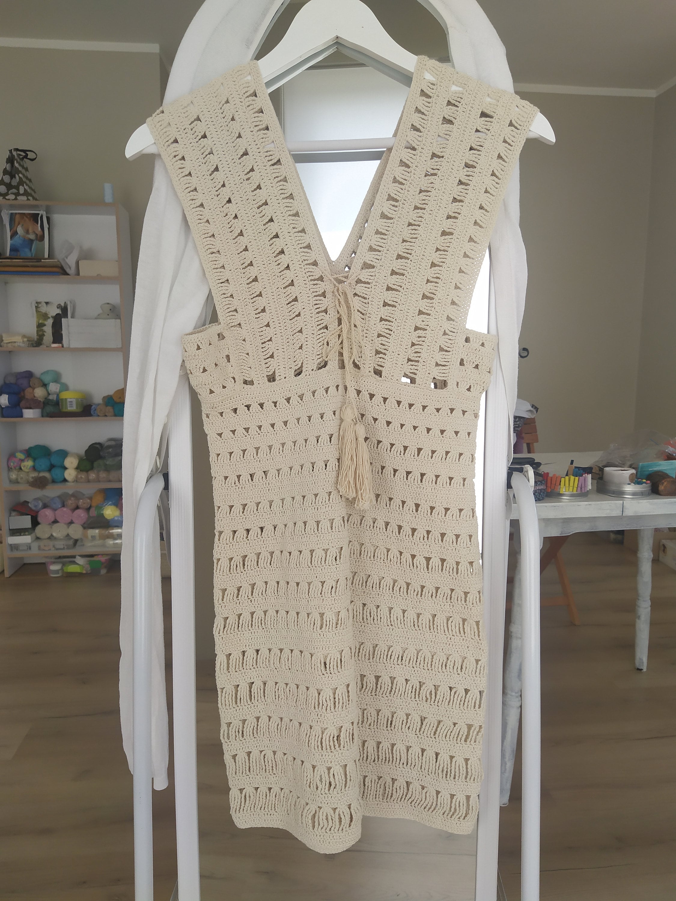 Crochet Summer Dress, 100% Cotton Beach Cover-Up