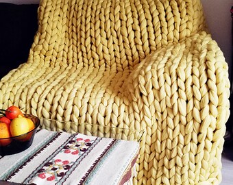 Merino Blanket Chunky Knit Blanket Giant Knit Blanket 100% Merino Wool Huge Stitch Cozy Blanket by Chakumche