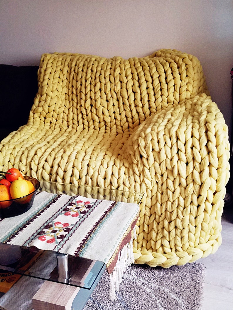 Chunky Knit Blanket Giant Knit Blanket 100% Merino Wool Huge Stitch Cozy Blanket Merino Wool Blanket Color N 2