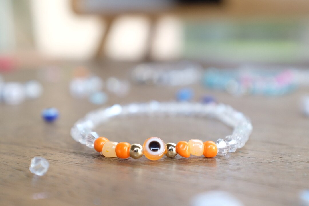 Orange Evil Eye Beaded Bracelet El Mal De Ojo Protection Etsy