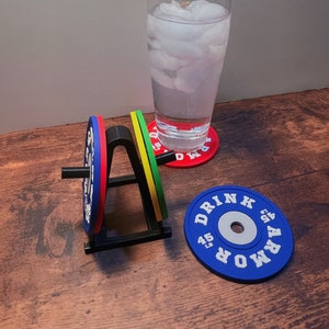 Gym Weight Plate Coasters and Tree Rack - Coaster for Home Workout Instructor, CrossFit Fitness Trainer, Gym Enthusiast Birthday Gift