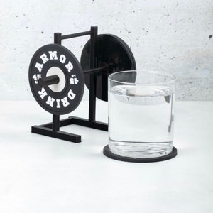 Weight Plate Coaster Squat Rack Black - Funny Gym Coaster Rack with Pen, Pencil Holder for Table, Desk Accessory | Crossfit & Fitness Gift